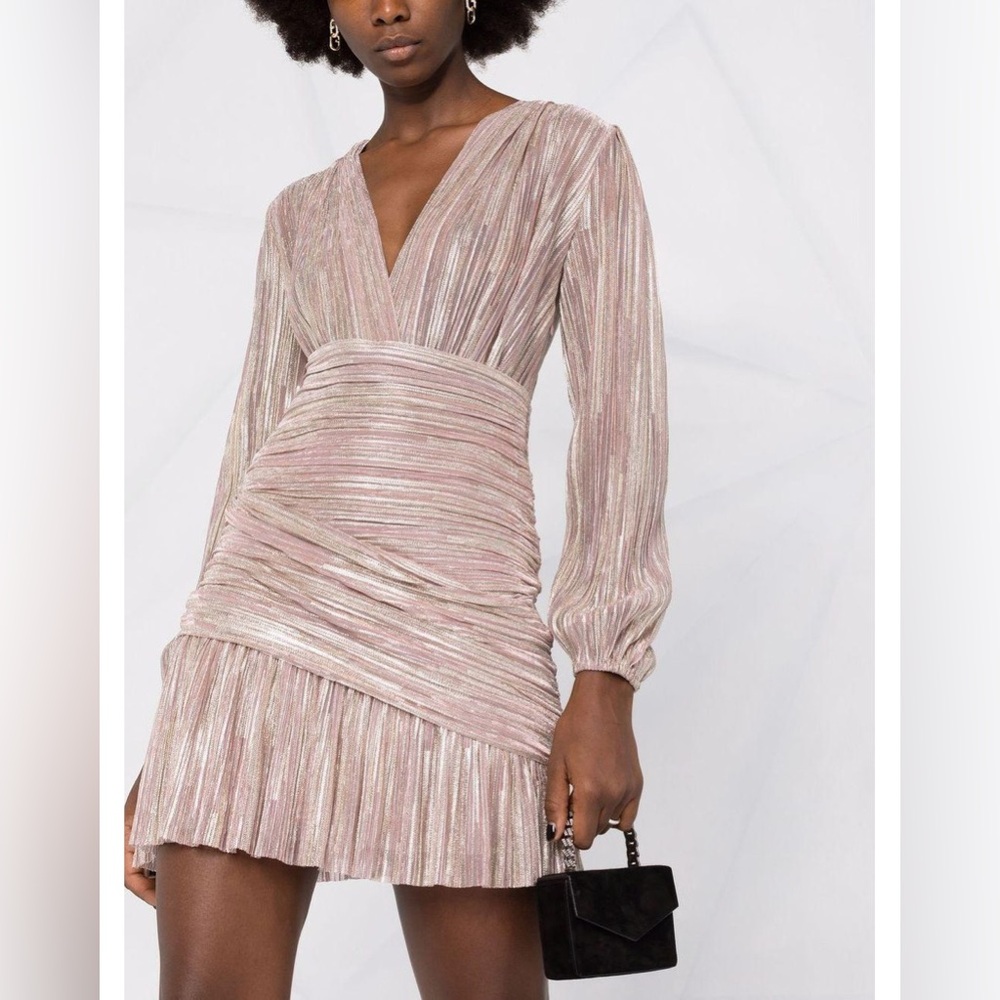 Maje Pink Pleated metallic fibre dress